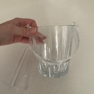 Clear Glass Ice Bucket 5"H x 4.5"W W/ Matching Ice Tongs Hosting Bar Cart Decor
